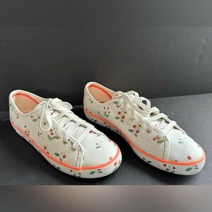 Keds x Rifle Paper Sz 10 Kickstart Leather Sneaker, White w/Mini Strawberries